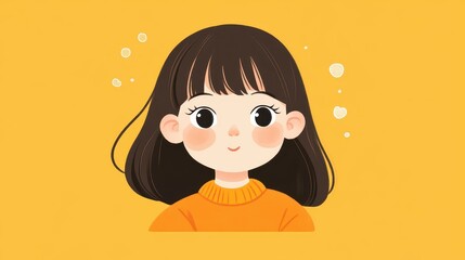 Adorable cartoon character of a squarefaced 3yearold girl in a cute, playful doodle art style, perfect for kids designs.