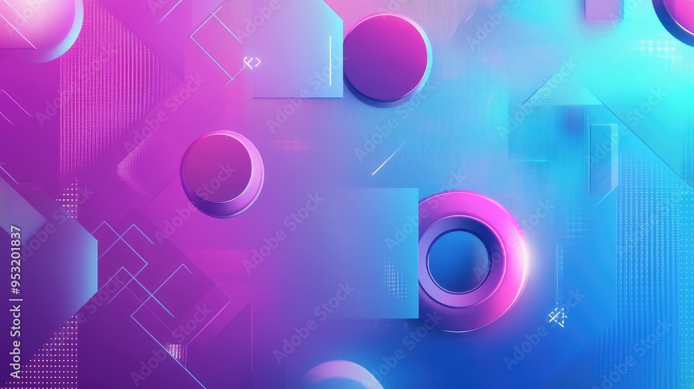Poster a digital background with futuristic 3d geometric patterns and abstract shapes in vibrant blue and p