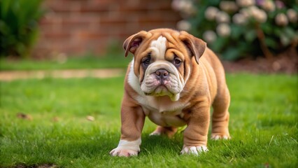 Fototapeta premium English Bulldog Puppy Walking on the Lawn