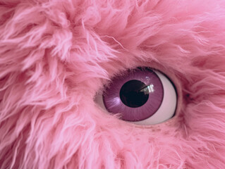 Close up of a pink teddy bear eye