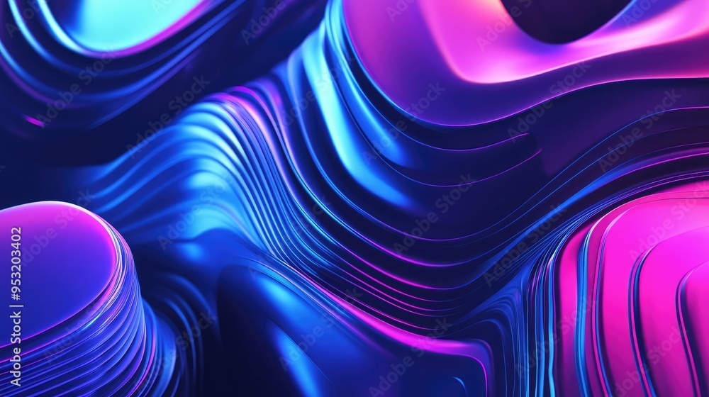Poster a futuristic 3d geometric pattern with abstract shapes in vibrant blue and purple gradients, creatin