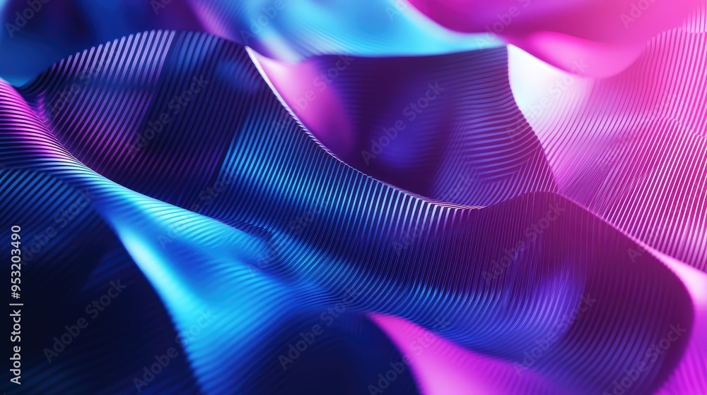 Poster a futuristic 3d geometric pattern with abstract shapes in vibrant blue and purple gradients, creatin