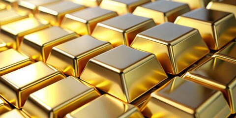 Obraz premium Gold Bullion Background - Shiny gold bars arranged in a pattern, symbolizing investment and wealth. 