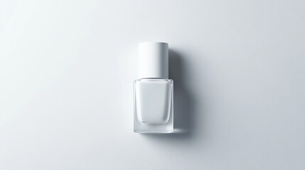 A minimalistic view of a white nail polish bottle on a light gray background showcasing its clean design and simplicity