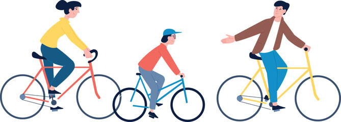 Family ride on bicycles together. Outdoor cycle trip