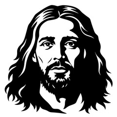 Jesus silhouette. Jesus' face on a cross with a crown of thorns. vector set, Logo, Icon, and T-shirt design. black and white Vector illustration