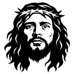 Jesus silhouette. Jesus' face on a cross with a crown of thorns. vector set, Logo, Icon, and T-shirt design. black and white Vector illustration