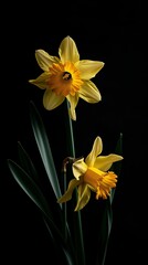 Daffodils on a black background
