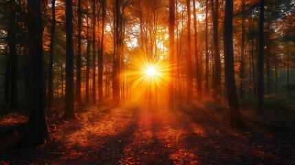 Fototapeta premium Radiant Autumn Sunset in the Forest