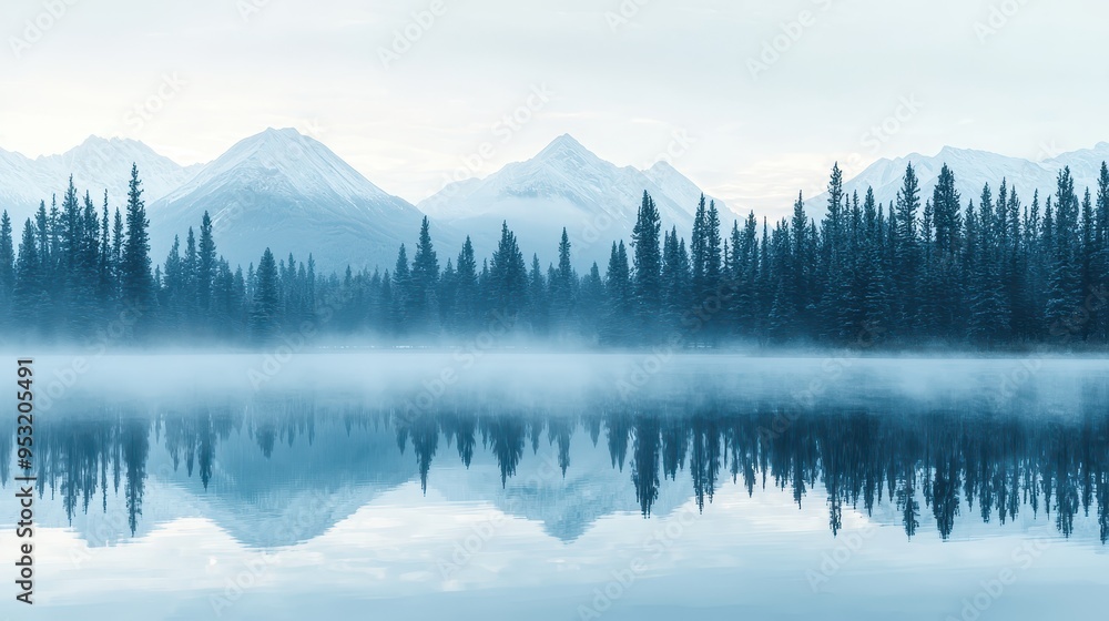 Canvas Prints Misty Mountain Lake Reflection Landscape