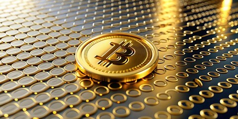 Gold Digital Finance Background - A digital grid with golden binary code, representing modern finance and cryptocurrency.