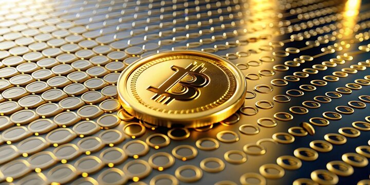 Gold Digital Finance Background - A digital grid with golden binary code, representing modern finance and cryptocurrency.
