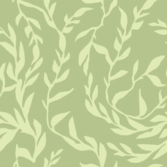 Organic leaf pattern. Branch with leaves ornamental texture. Floral seaweed seamless background. Tropical green ornament. Vector © Юрий Парменов