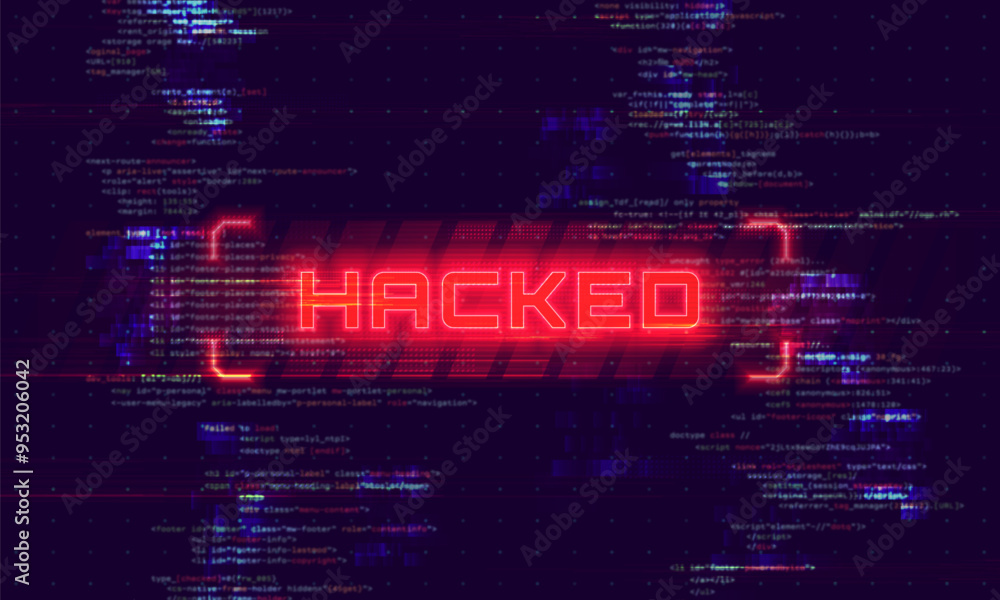 Poster hacked system or cyber attack. warning on the screen. danger internet virus. vector illustration.