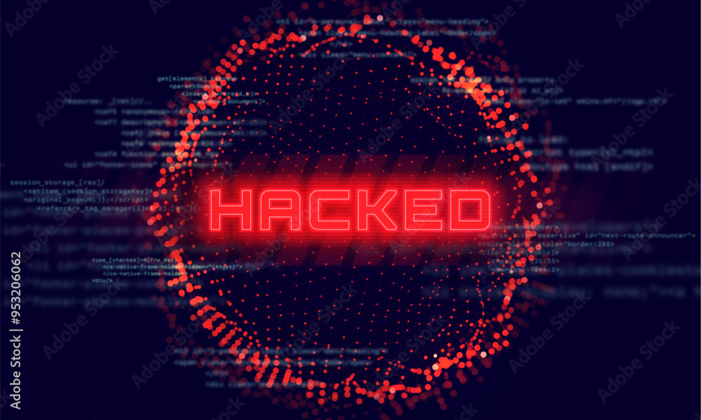Poster hacked system or cyber attack. warning on the screen. danger internet virus. vector illustration.
