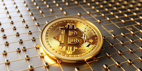 Gold Digital Finance Background - A digital grid with golden binary code, representing modern finance and cryptocurrency.
