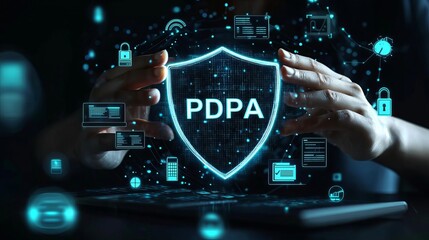Personal data protection act or PDPA concept PDPA concept with a shield and digital lock, data protection emphasis, flat design illustration