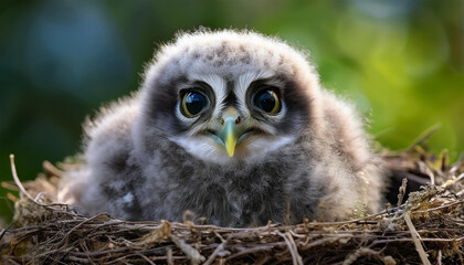 Obraz premium Cute Baby Owl in Nest