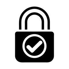 Black silhouette lock checkmark icon and vector illustration