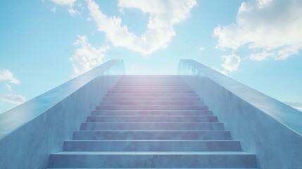 Fototapeta premium A stairway extending towards a bright sky filled with sunlight and clouds, symbolizing the journey towards hope, dreams, and progress.