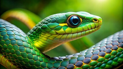 Fototapeta premium Close-up of a green forest snake on isolated background