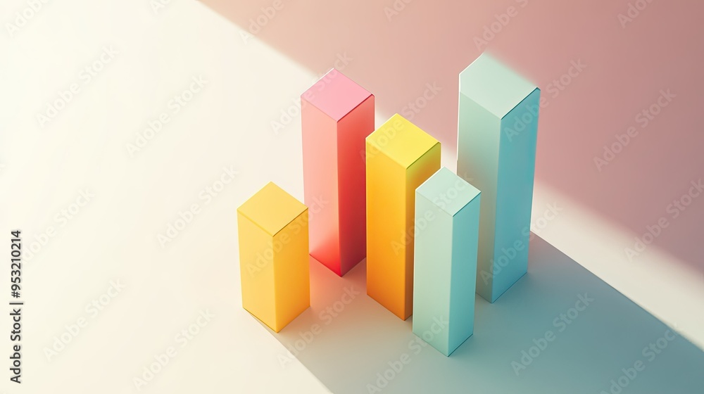 Poster a 3d bar graph with shadows, isolated on a light background, illustrating financial performance -