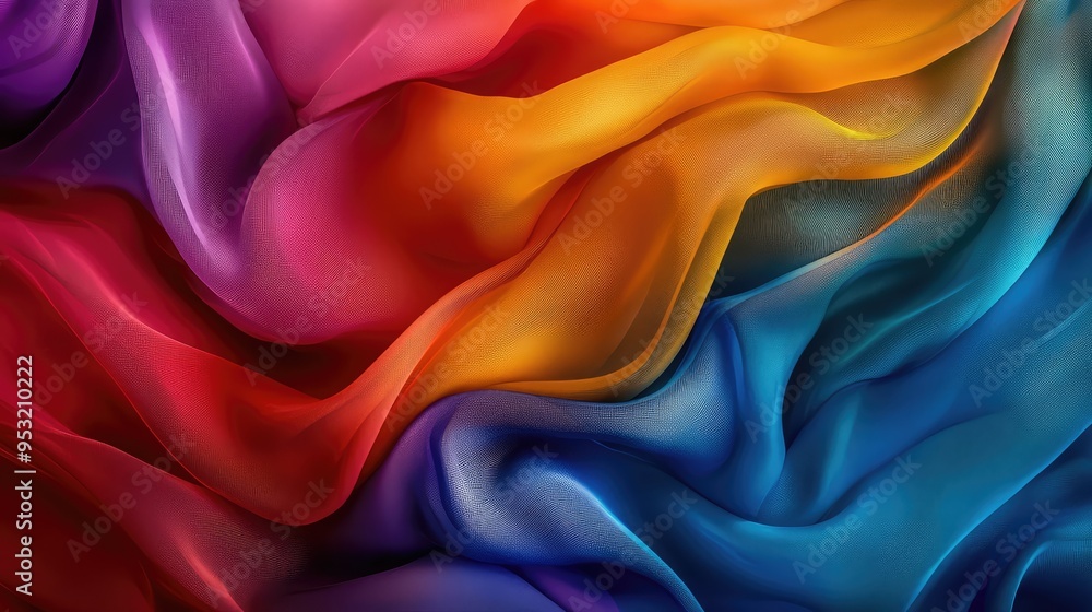 Poster abstract flowing fabric in rich colors creating a dynamic, wavy background with a sense of movement 