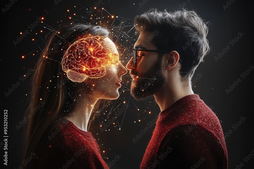 Poster neural function soul connection ethereal connection of human mind and consciousness represented by a