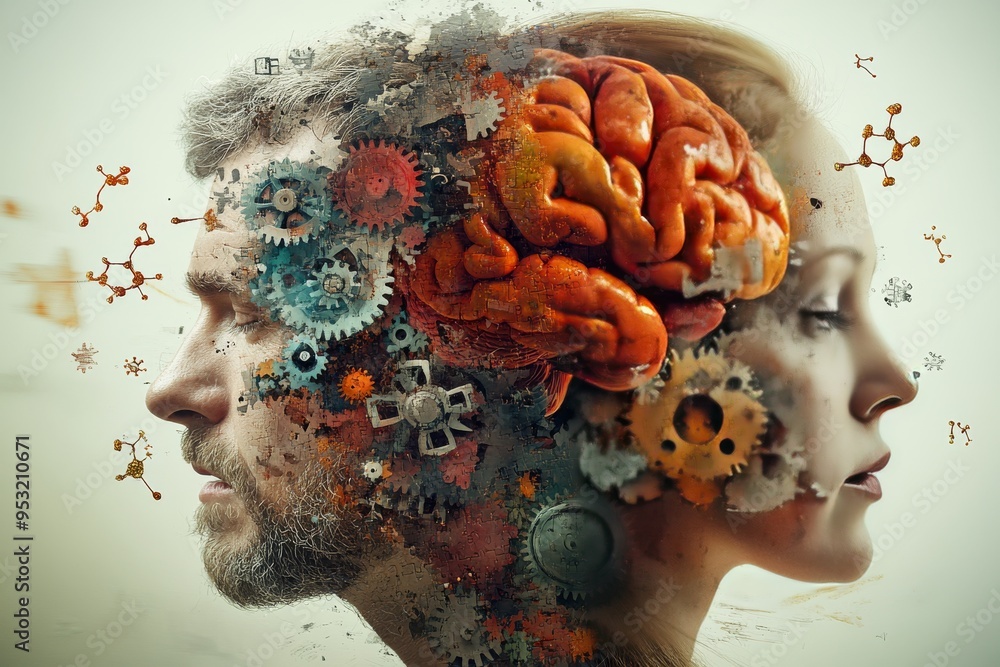 Poster cerebral soul connection dual ethereal heads merging into a single entity signifying the convergence