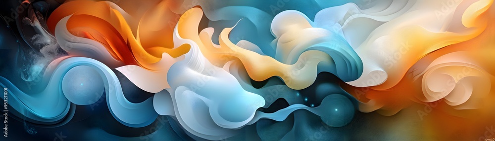 Poster abstract background with swirling shapes and colors.