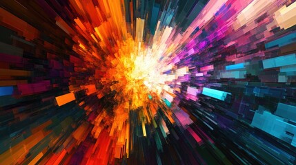 Obraz premium A burst of colorful digital pixels forming an abstract mosaic pattern, with vibrant hues and dynamic movement
