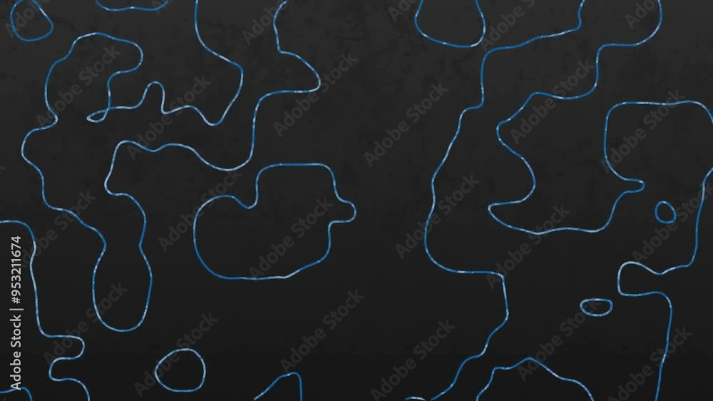 Poster blue contour lines animation over dark textured background