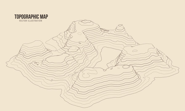 3D Topographic map. Geographic contour map background. Vector illustration.