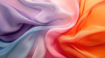 Obraz premium An abstract composition with soft, flowing fabric in various colors, creating a dynamic, wavy pattern on a smooth background.