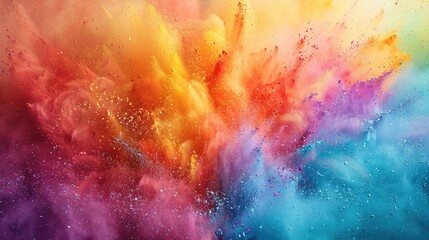 Fototapeta premium A beautiful burst of colored powder paints the sky with a rainbow of hues, celebrating the beauty and joy of the Holi festival