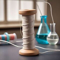Spools of Thread and conical flask in the background