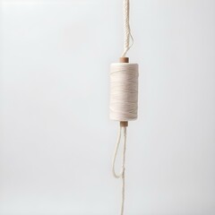 Spool of White Twine brown thread Hanging on a White Background