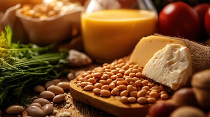 Delicious assortment of fresh ingredients featuring cheese, beans, and vibrant vegetables for healthy cooking inspiration.