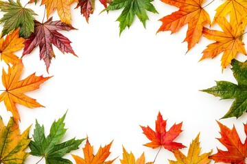 Fototapeta premium Autumn Maple Leaves Flat Lay White Background created with Generative AI