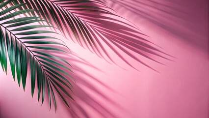 Blurred palm leaf shadows on a pink wall Abstract background for spring and summer product presentations