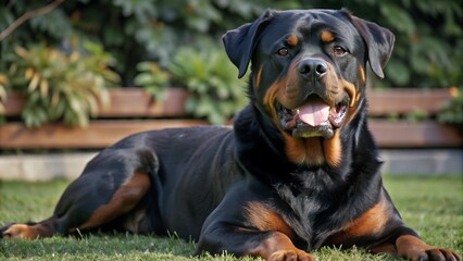 Purebred Rottweiler on Green Grass
