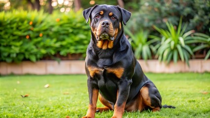 Purebred Rottweiler on Green Grass