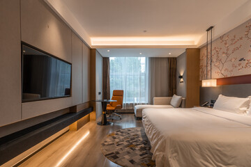 interior of big bed room in hotel