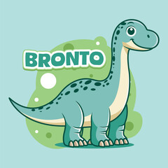 Cute Funny Brontosaurus Dinosaur Character in Hand Drawn Vector Cartoon Illustration Design for sticker, badge, patch, banner, greeting card, invitation