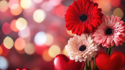 valentines day greeting card, flowers and hearts, high quality photo