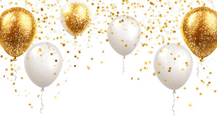 gold white transparent balloon confetti background for graduation birthday happy new year opening sale, high quality image