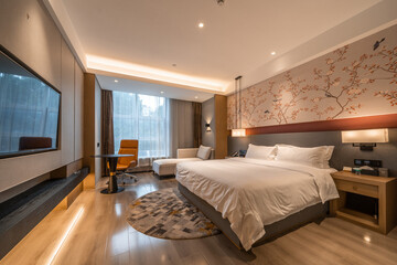 interior of big bed room in hotel