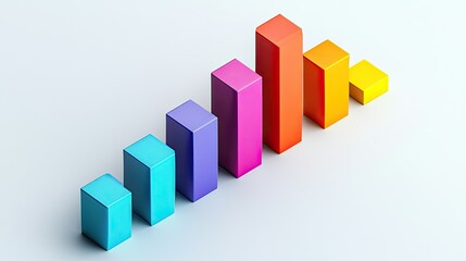 A colorful bar graph with shadows, isolated on a light gray background, showing business performance
