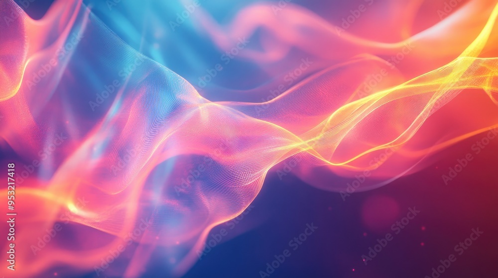Poster a luminous, abstract background with bright, glowing lines and soft gradients, creating a futuristic
