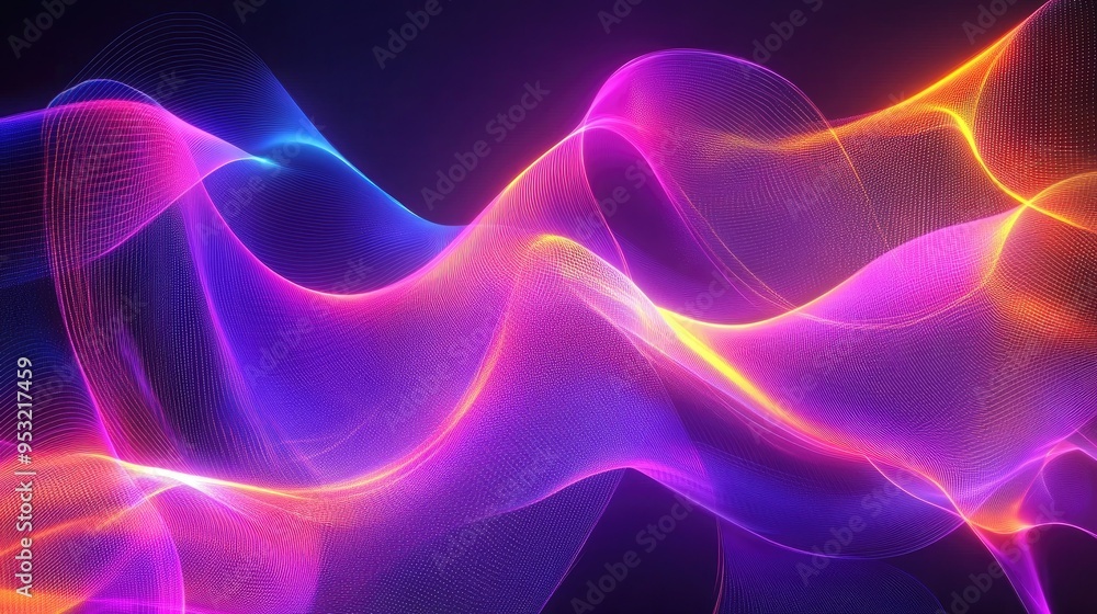 Poster a luminous, abstract background with bright, glowing lines and soft gradients, creating a futuristic